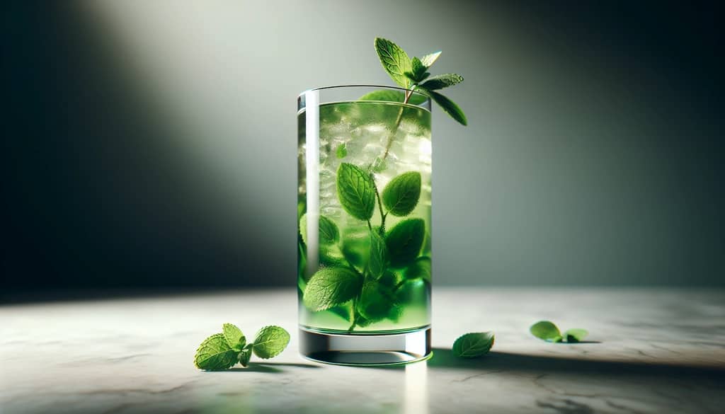 cóctel herbal con menta fresca en vaso highball