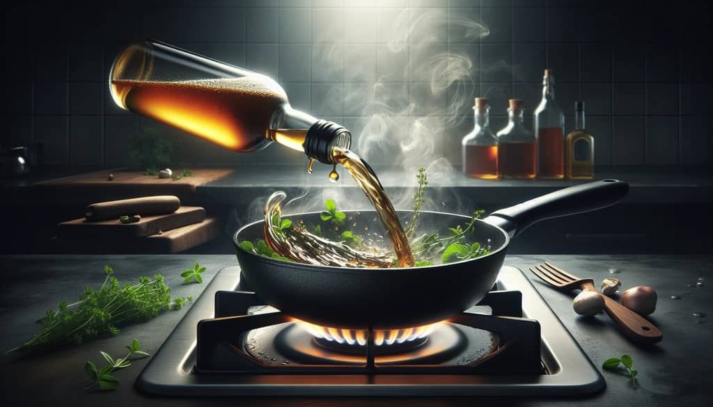 herbal liqueur being poured into pan