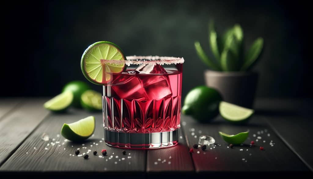 hibiscus tea margarita in rocks glass