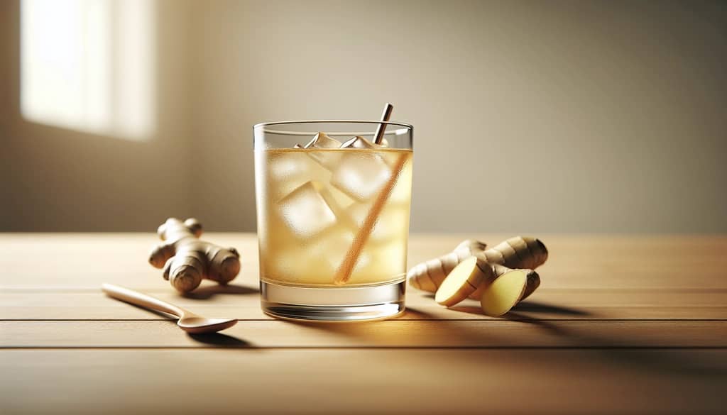 homemade ginger ale with fresh ginger in glass
