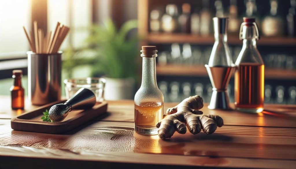 homemade ginger syrup in a glass jar with fresh ginger