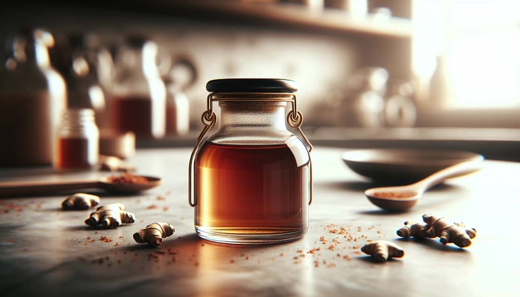 homemade gingerbread syrup in small glass jar