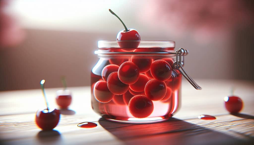 homemade maraschino cherries in syrup jar
