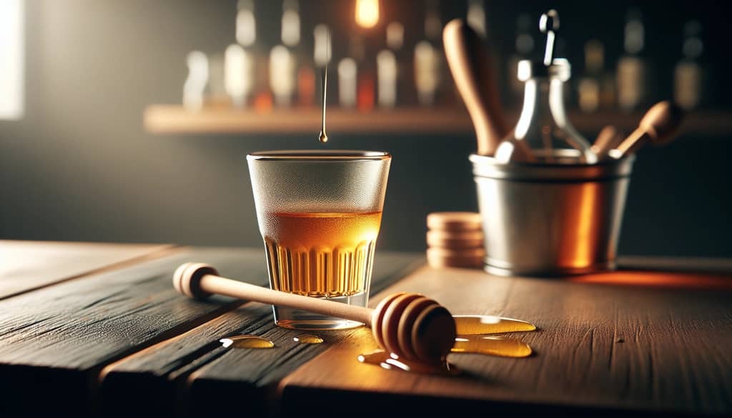 golden honey syrup in clear glass pourer