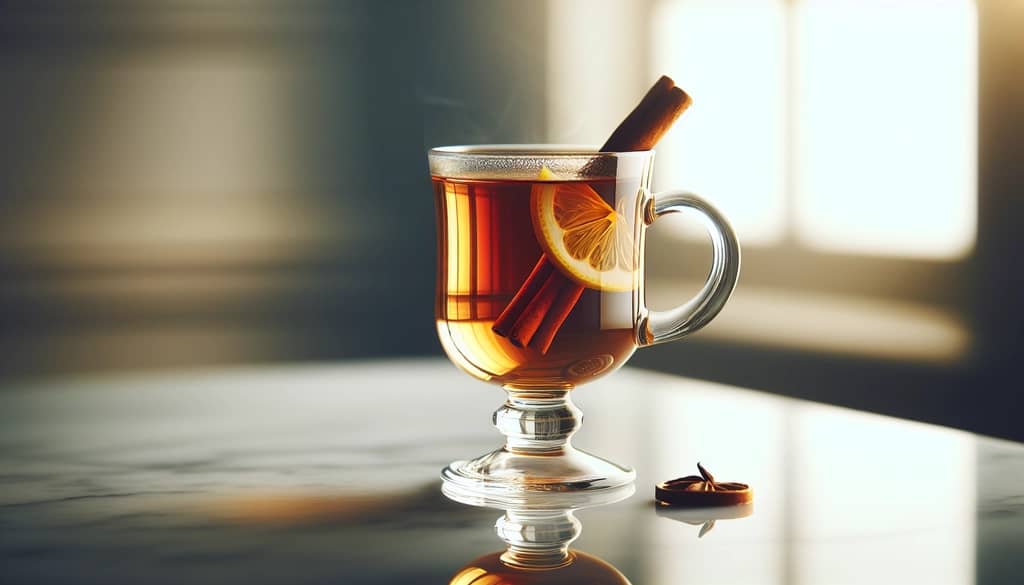 hot rum toddy with cinnamon on marble