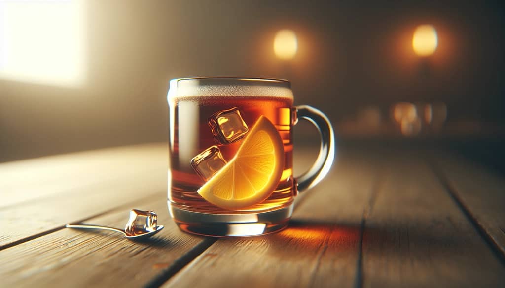 تودي روم ساخن في كوب زجاجي مع شريحة ليمون