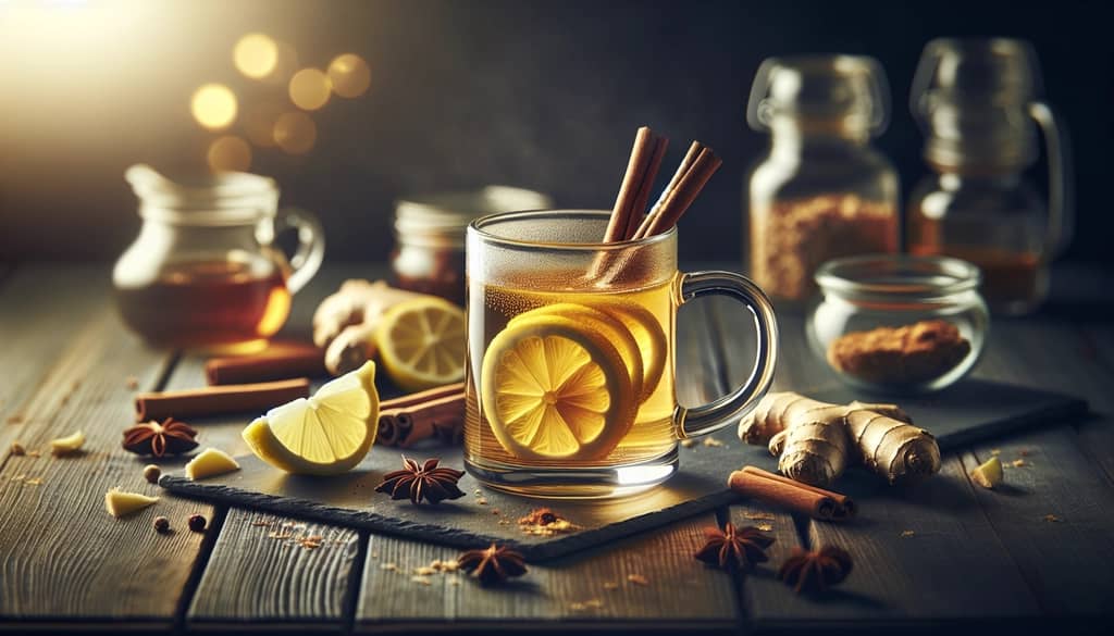 hot toddy mug with ginger lemon and spices