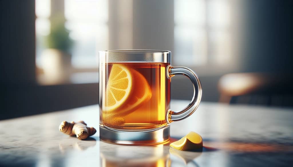hot whiskey highball with honey and lemon in glass