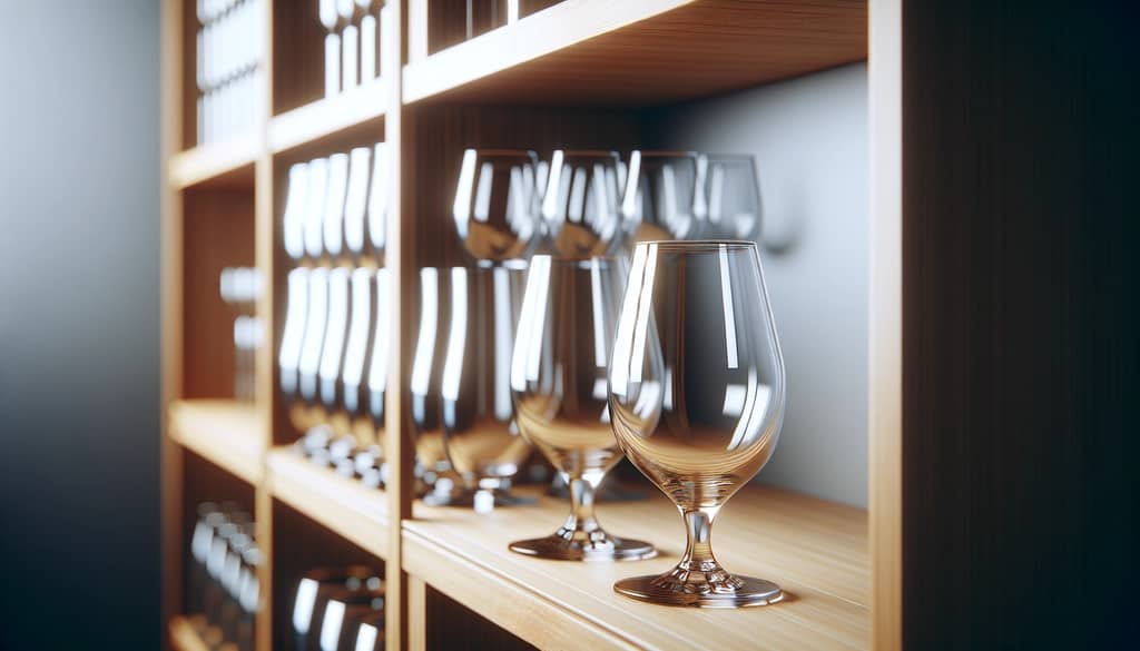 hurricane glasses neatly stored on a shelf