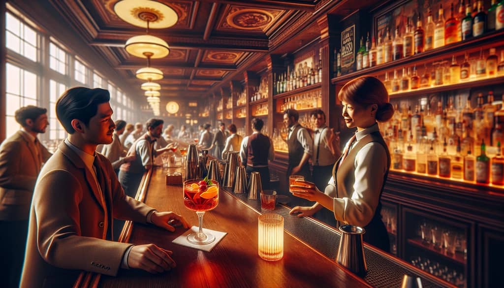 Illustration of the Negroni Sbagliato’s origins at Bar Basso in Milan.