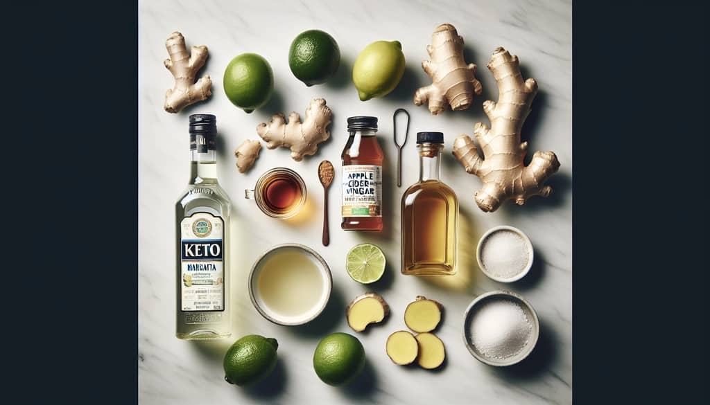 ingredients for keto margarita with ginger apple cider vinegar