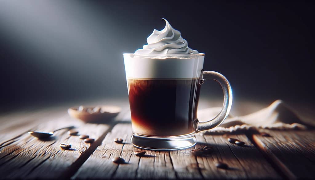 irish coffee with whipped cream in a glass mug