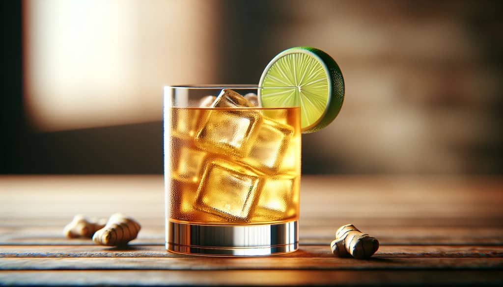 irish whiskey ginger highball in tall glass with lime