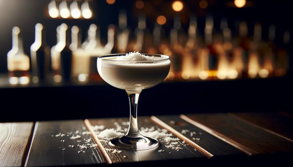 lactose-free creamy cocktail with coconut milk in coupe glass