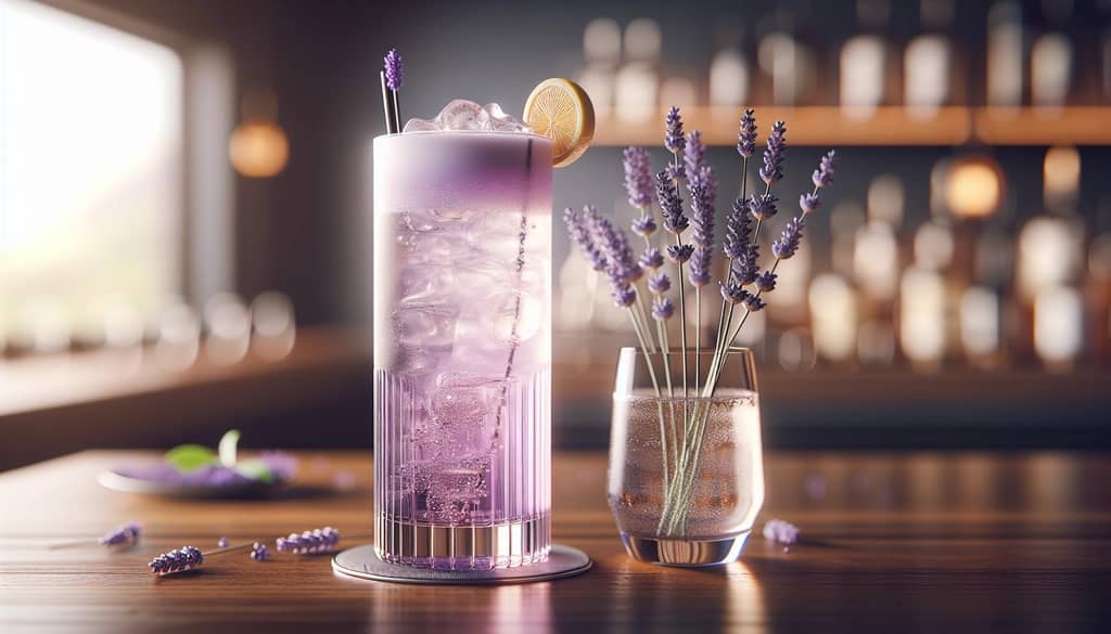 gin fizz with lavender and honey in a highball glass