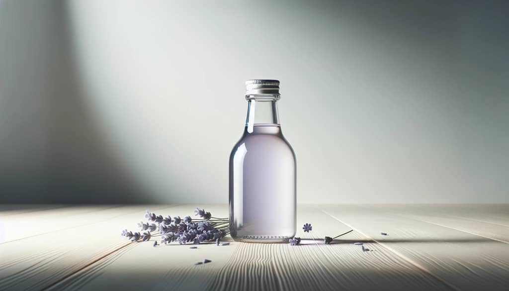 lavender syrup in a glass bottle