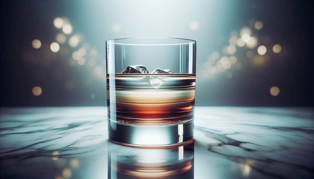 cocktail en couches dans un verre montrant des bandes de couleur distinctes