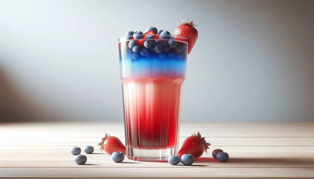 layered non-alcoholic berry mocktail with fresh fruit