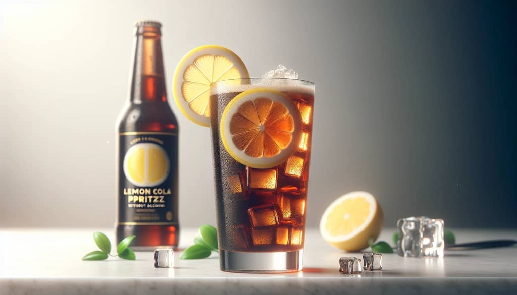 tall cola lemon spritz mocktail on marble