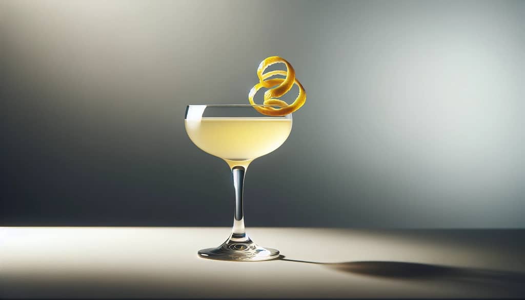 lemon zest twist over coupe cocktail