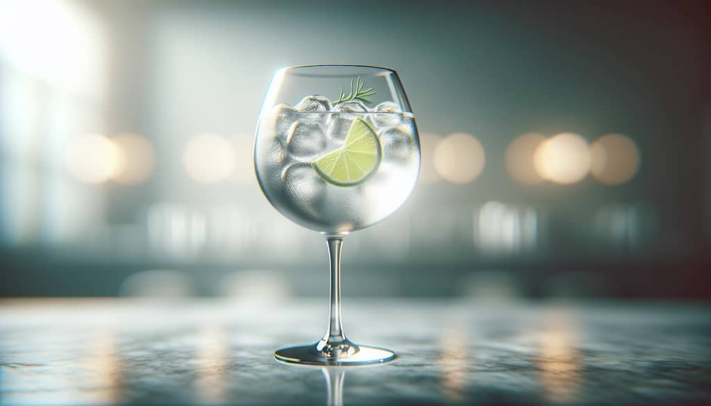 light gin and tonic in balloon glass with lime