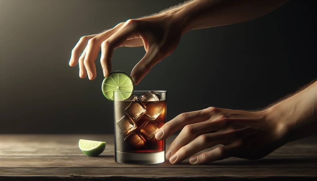 garnishing cuba libre with lime wedge