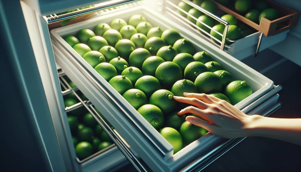lime interi nel cassetto del frigorifero per le verdure