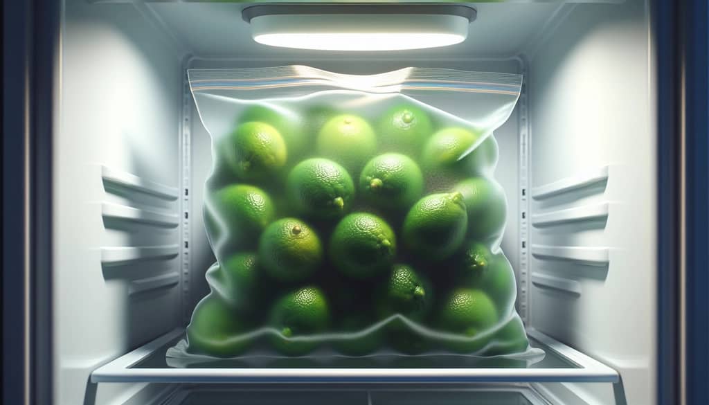 limes stored in sealed bag in refrigerator