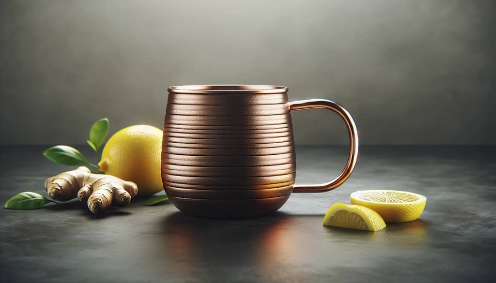 lined copper mug with cocktail ingredients
