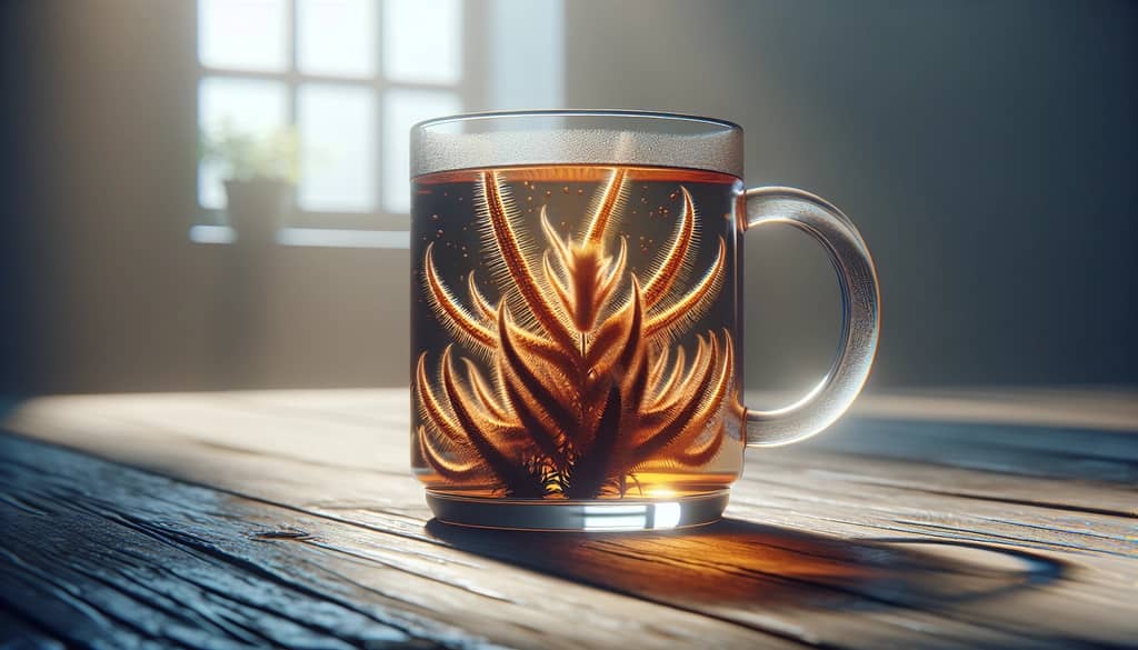 Lion's Tail herb tea in a glass mug