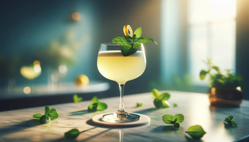 cóctel bajo en calorías con hierbas frescas y guarnición de cítricos