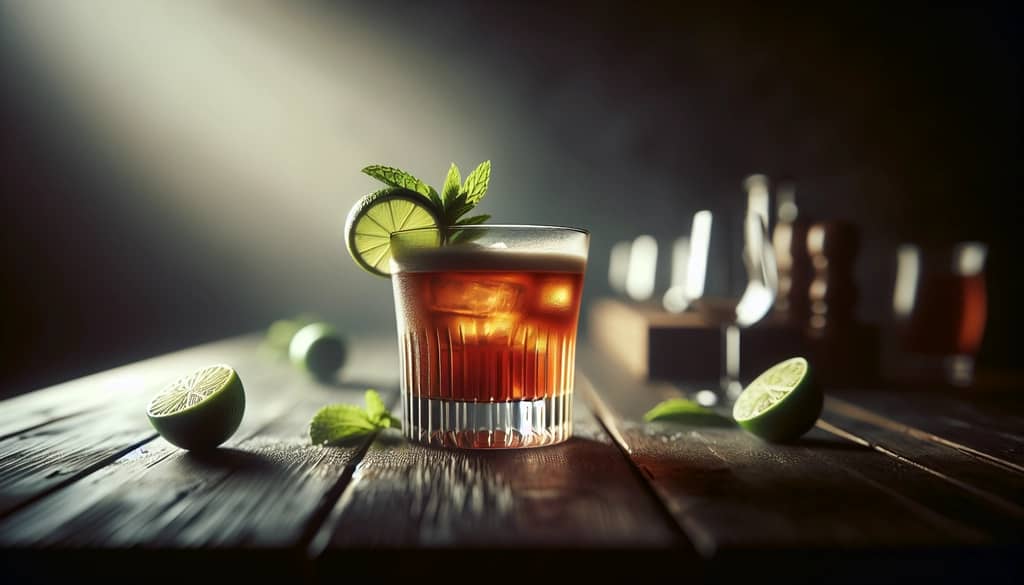 single mai tai cocktail with mint and lime