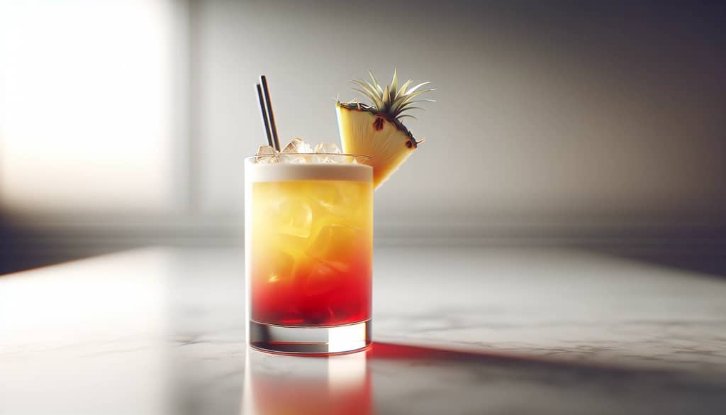 Malibu Bay Breeze cocktail with layered pineapple and cranberry juice
