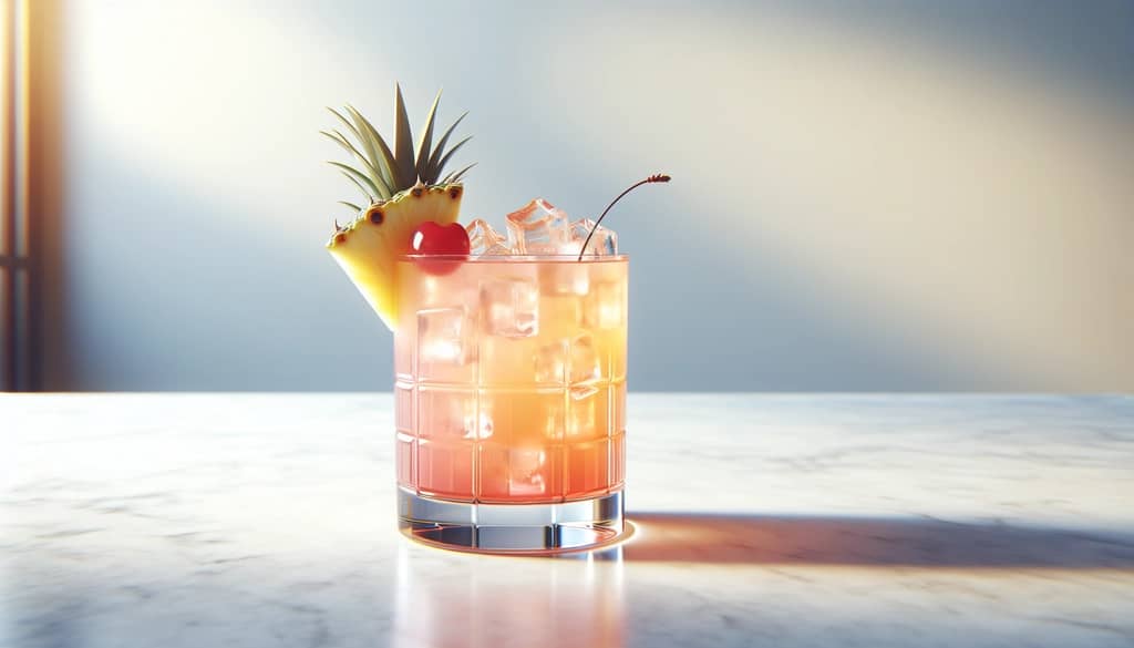 malibu rum peach schnapps pineapple cranberry cocktail in highball