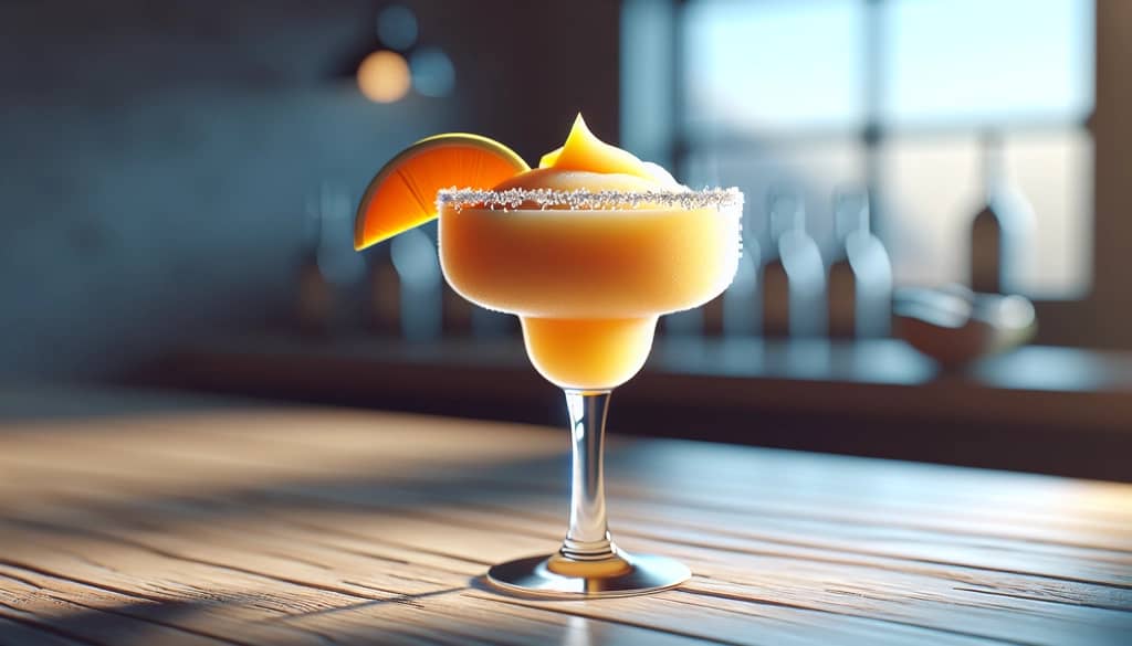 frozen grand marnier margarita with mango and orange twist