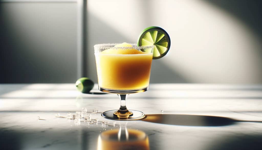 Mango-Margarita-Cocktail im Tumbler mit Limettenscheibe