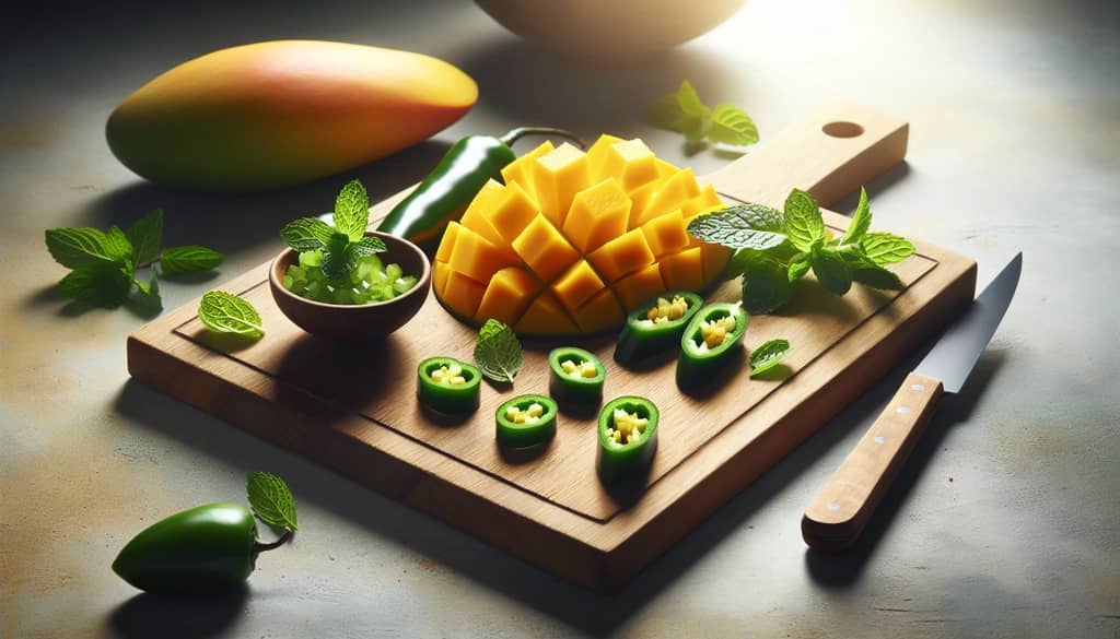 fresh mango, mint, and jalapeño for mojito