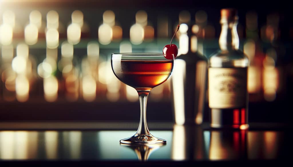 manhattan cocktail with bitters in coupe glass