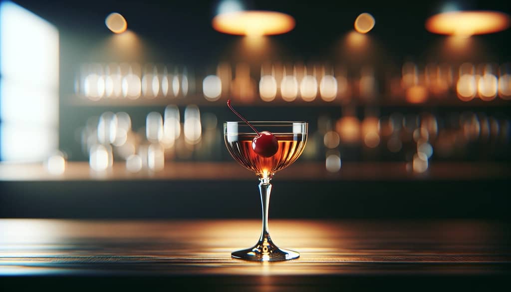 cóctel Manhattan con guarnición de cereza marrasquino