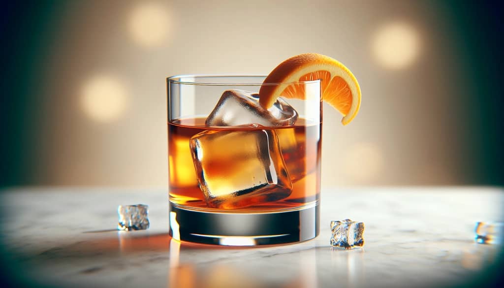 Old Fashioned in rocks glass with orange twist