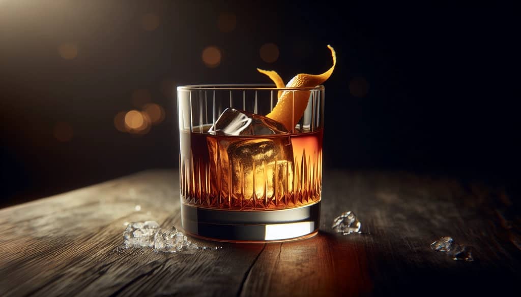 Maple Old Fashioned in a rocks glass with orange twist