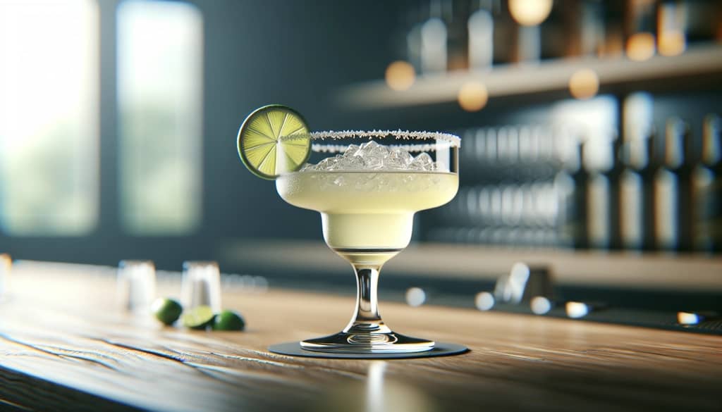 margarita with lime wheel and salt rim