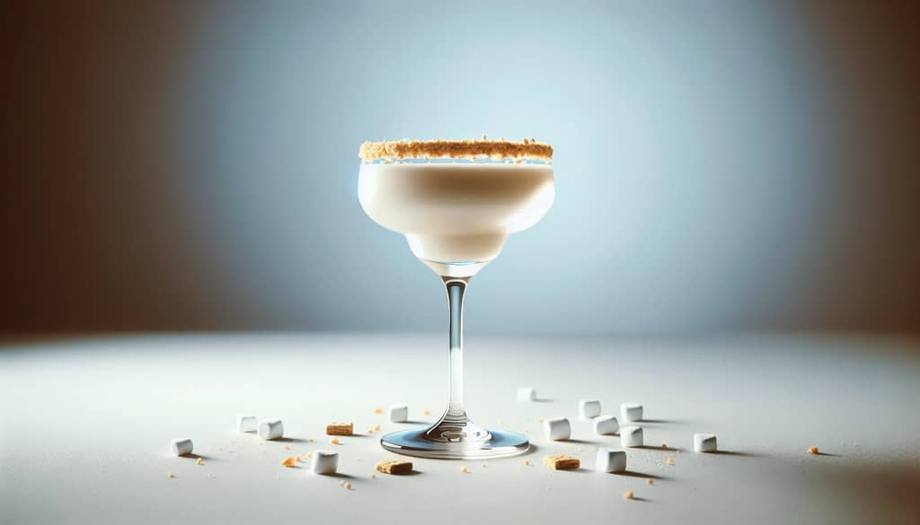 Marshmallow vodka margarita in a coupe glass with graham cracker rim