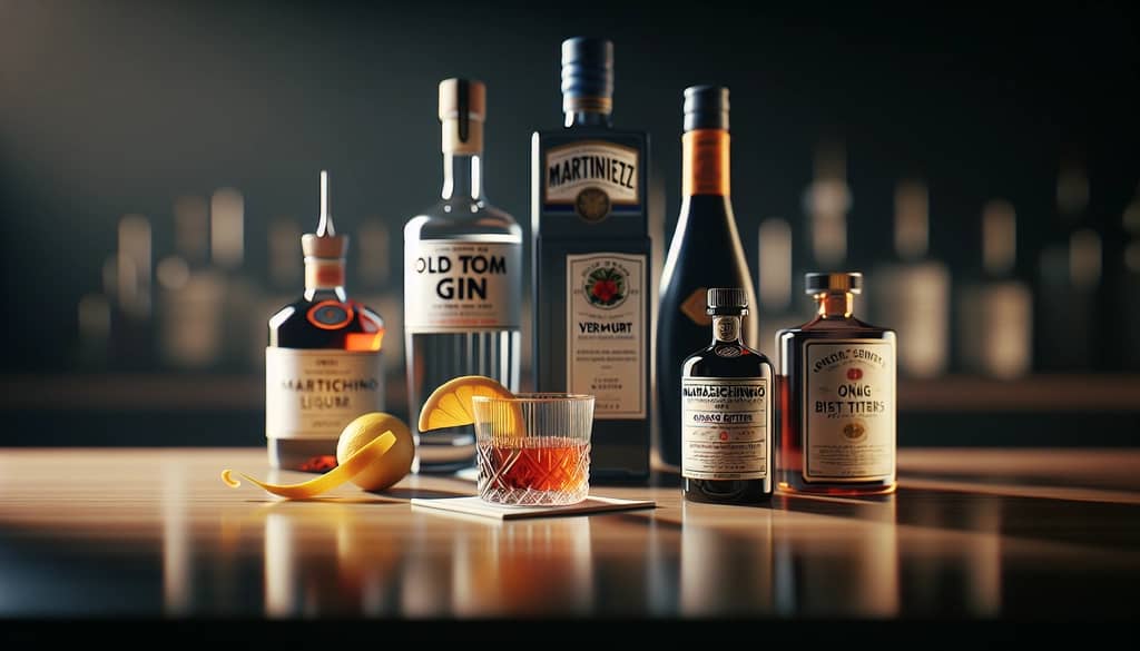 martinez cocktail ingredients displayed