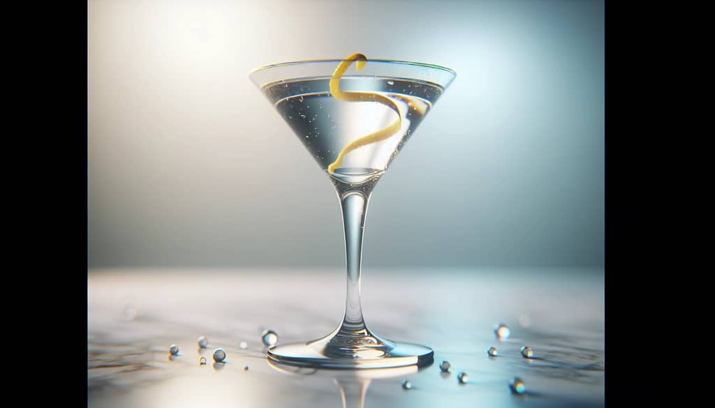 Martini in a stemmed glass with lemon twist garnish