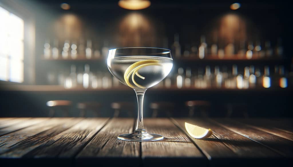 martini in coupe glass with lemon twist