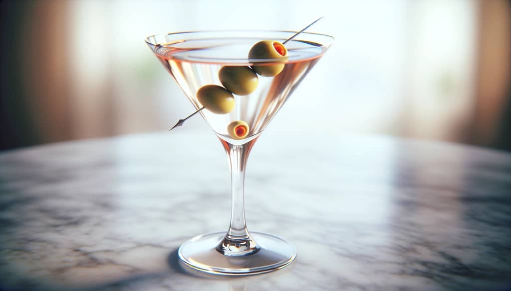 Ô liu xanh với ớt trong ly cocktail