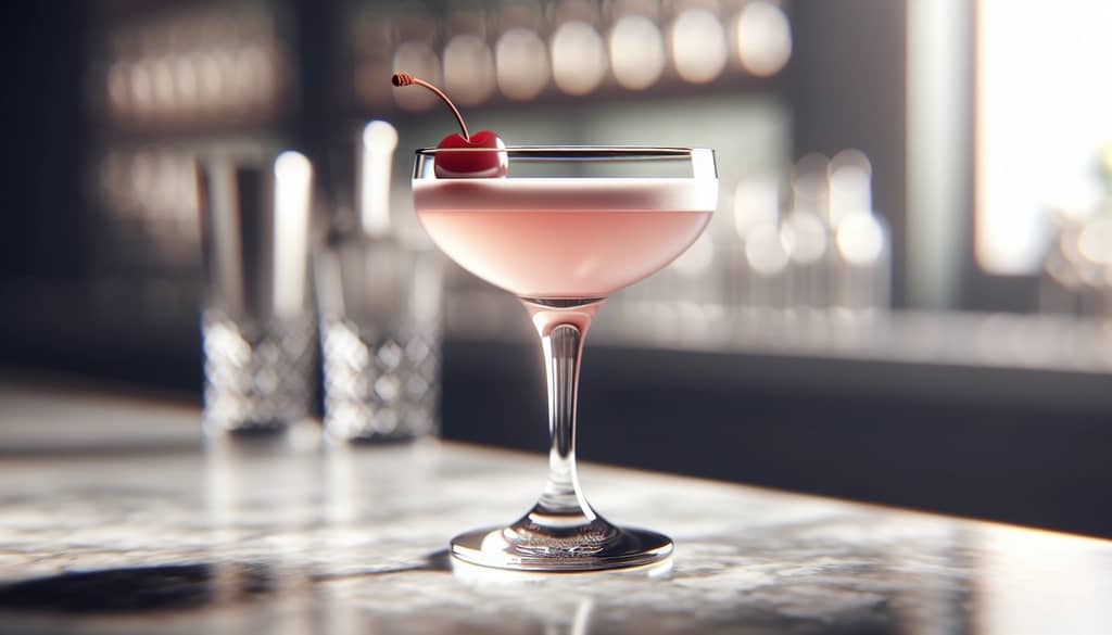 Mary Pickford Cocktail im Coupé-Glas mit Kirschgarnitur