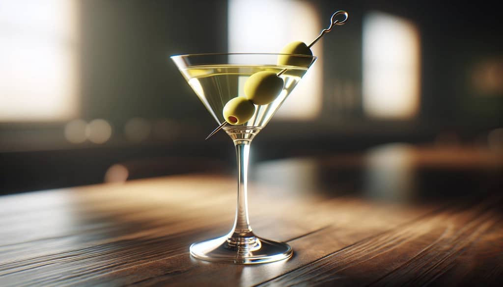 mexican martini with grand marnier in a martini glass with olives