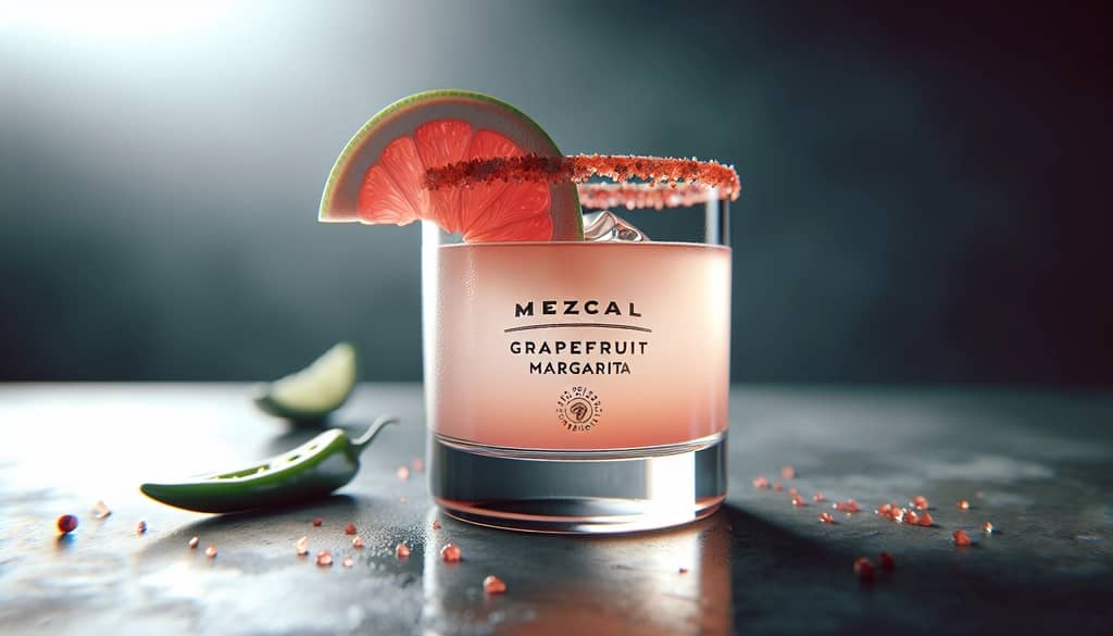 mezcal grapefruit margarita with spicy chili garnish
